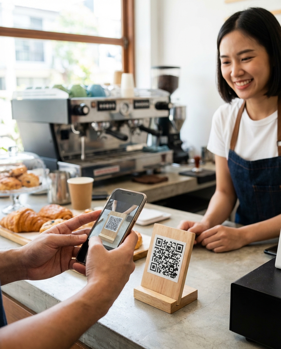 Punchly digital punch card on phone with QR poster